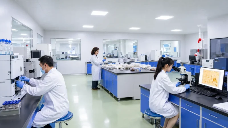 GMP-compliant TCM decoction piece production workshop at Guocao Pharmaceutical facility in Pingliang, Gansu, with stainless steel processing equipment