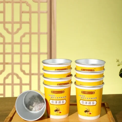 Barley kudzu mulberry leaf herbal tea in cup product display