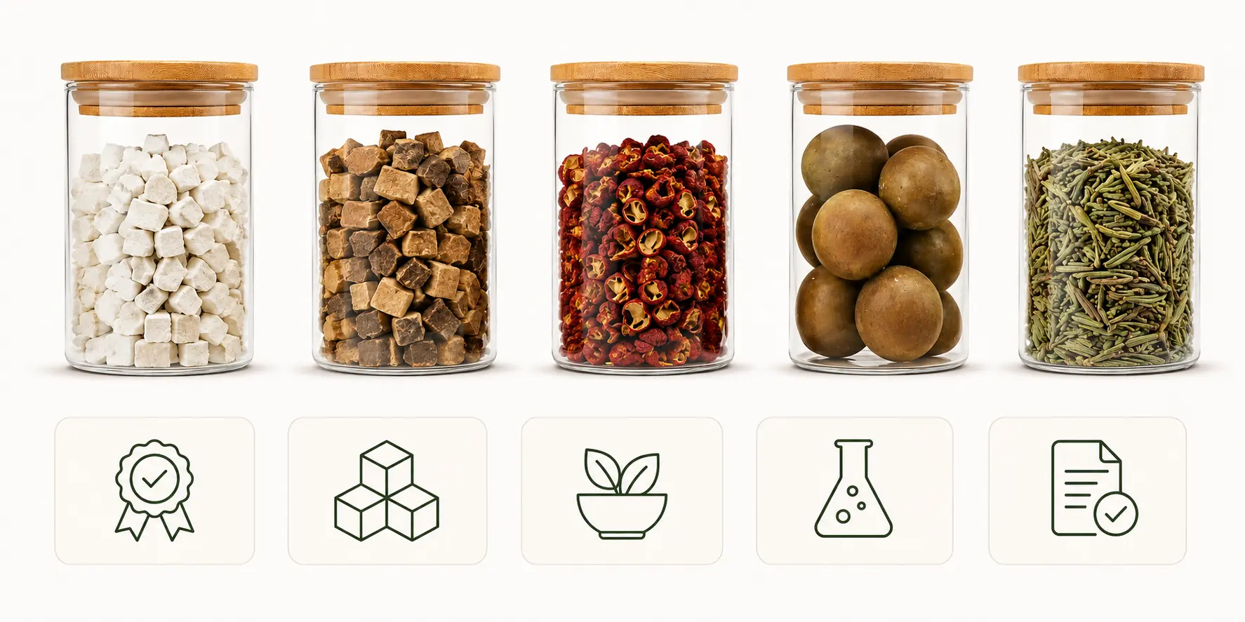 Chinese herbal slices for pharmaceutical use in labelled glass storage jars