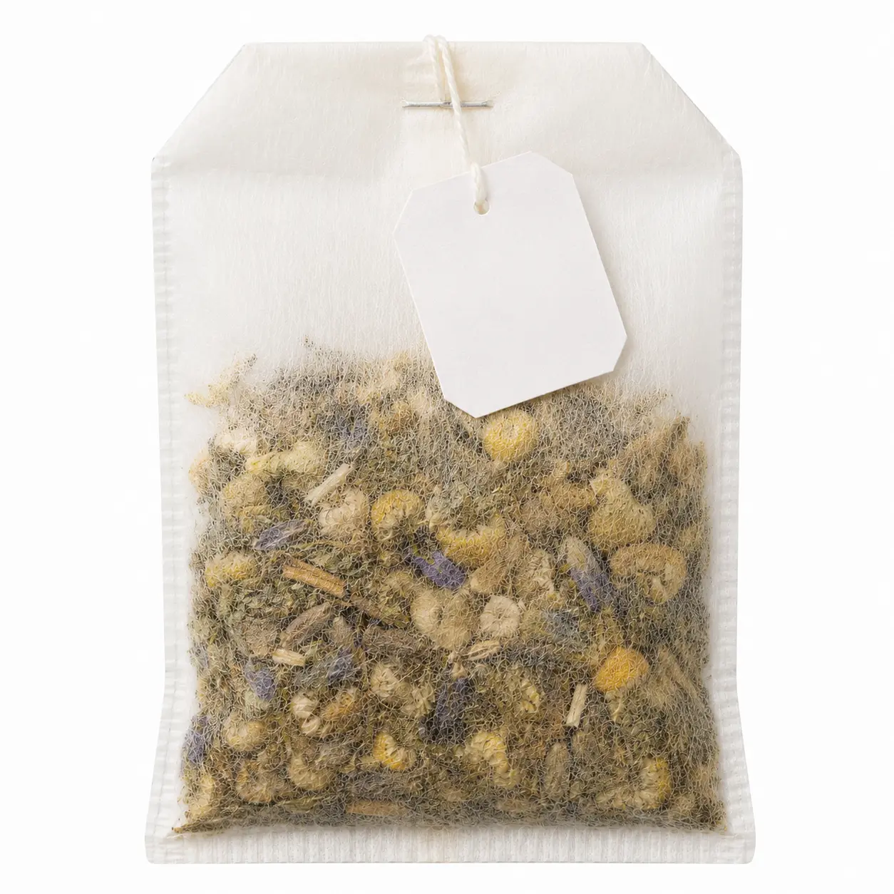 Classic rectangular filter tea bag with string and tag