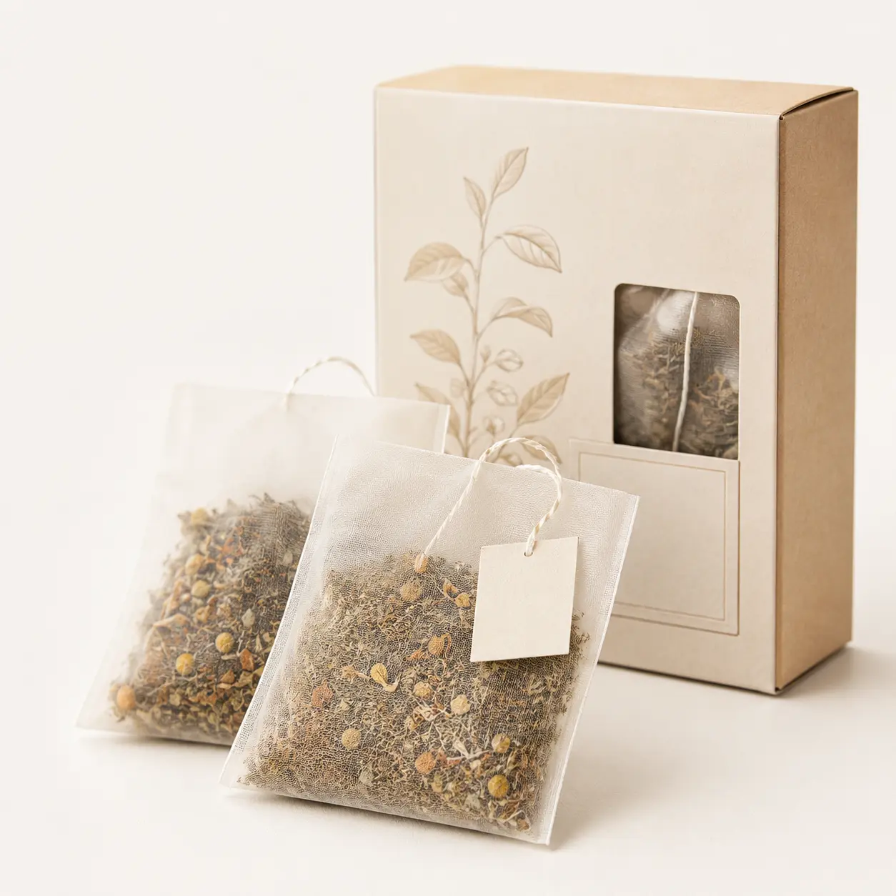 Herbal tea bag pyramid style packaging format