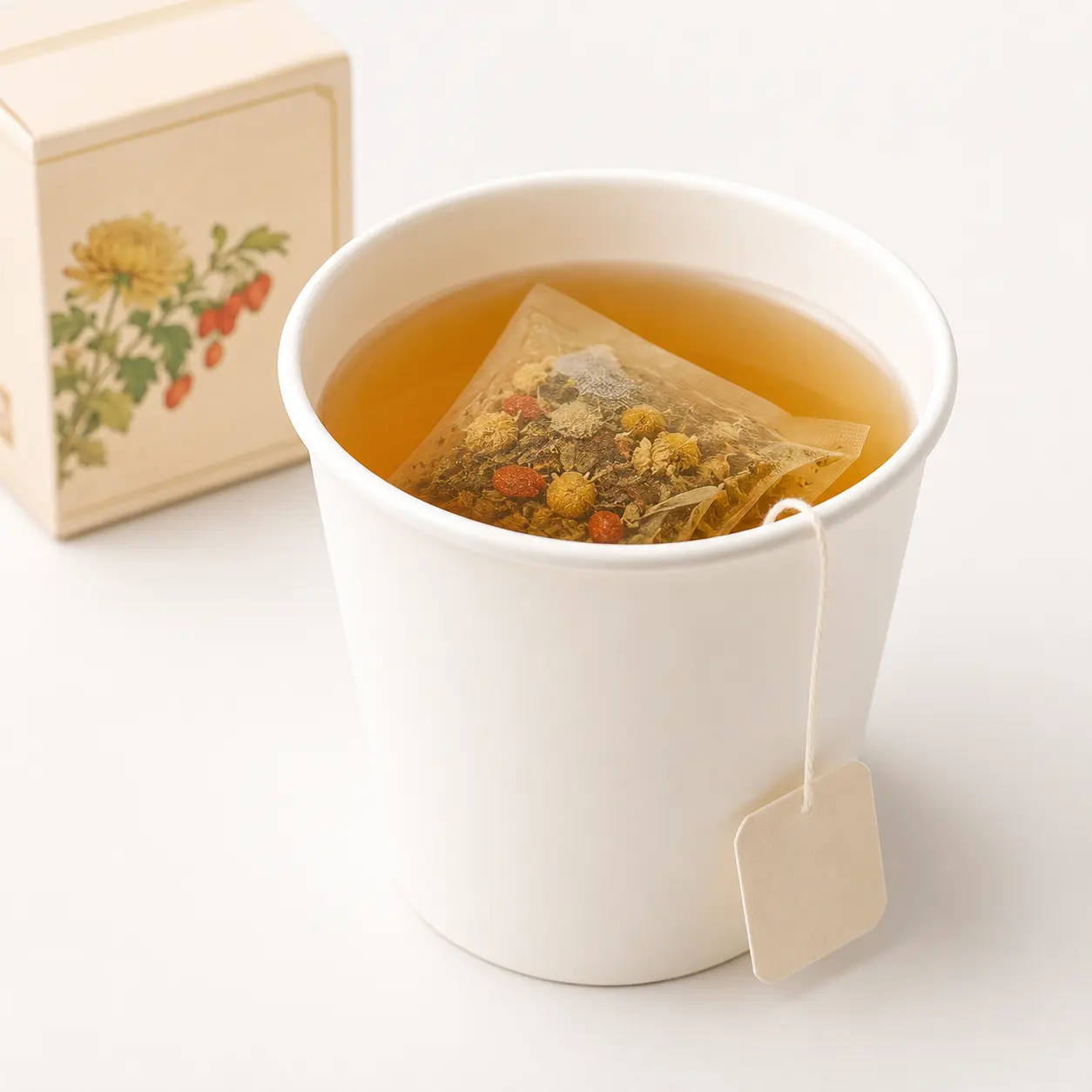 Herbal tea bag pyramid style packaging format