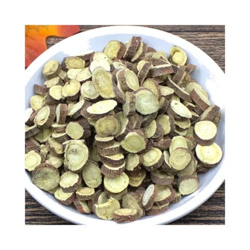 Close-up detail of licorice root slices