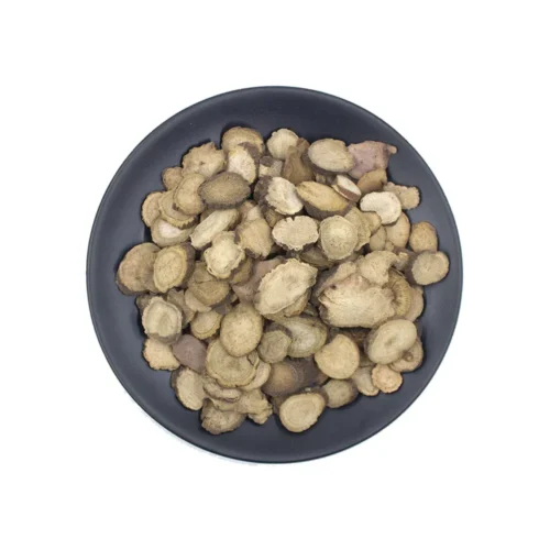 Overview of red peony root slices