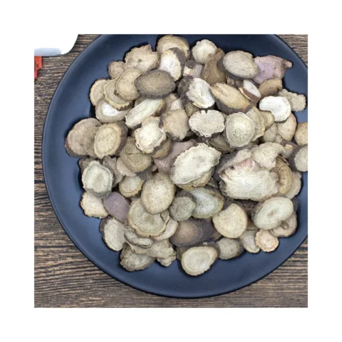 Red peony root slices showing its natural form