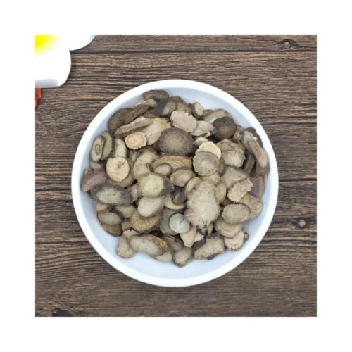 Clear view of red peony root slices