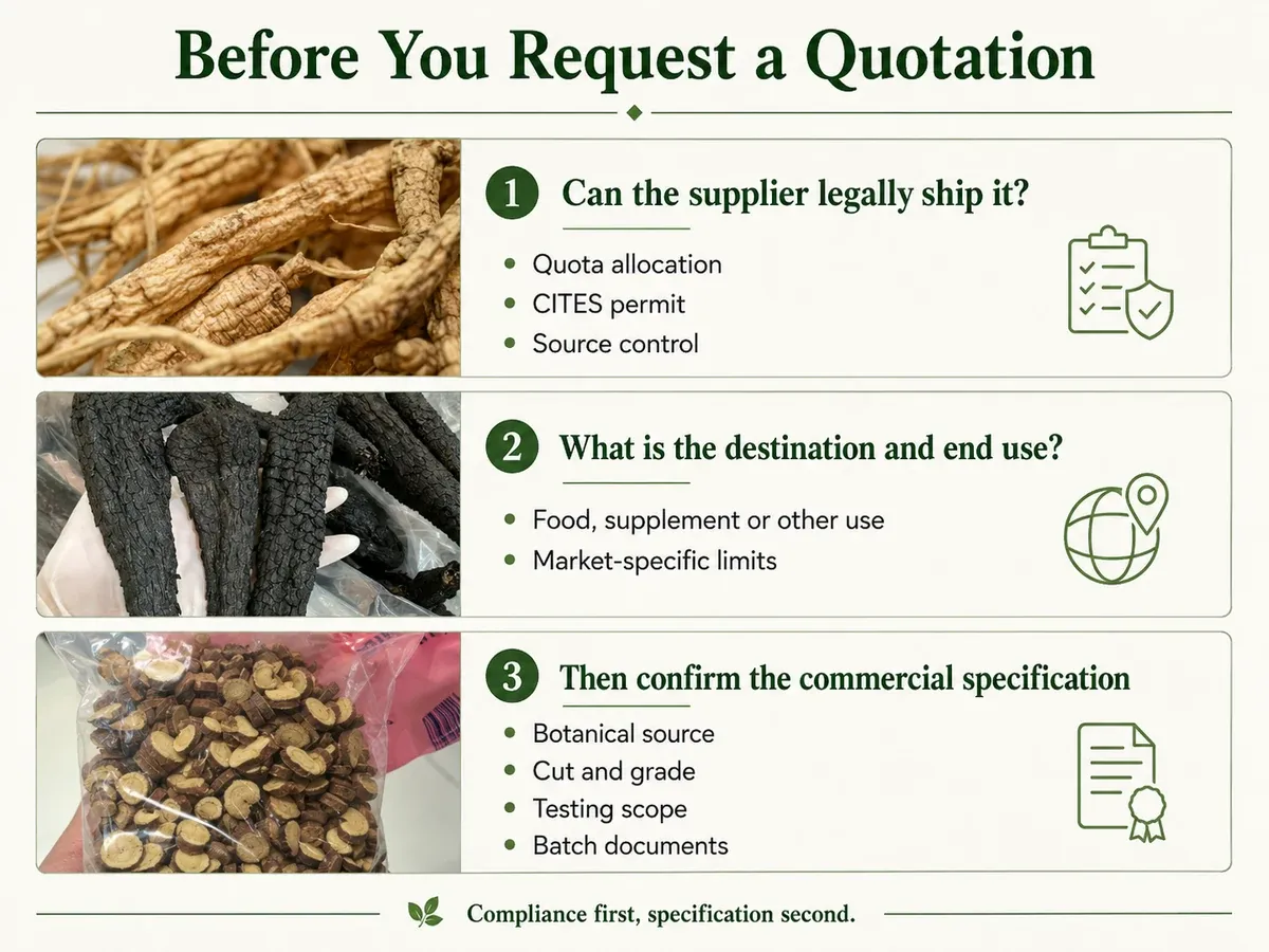 Chinese herb compliance checks before requesting a quotation