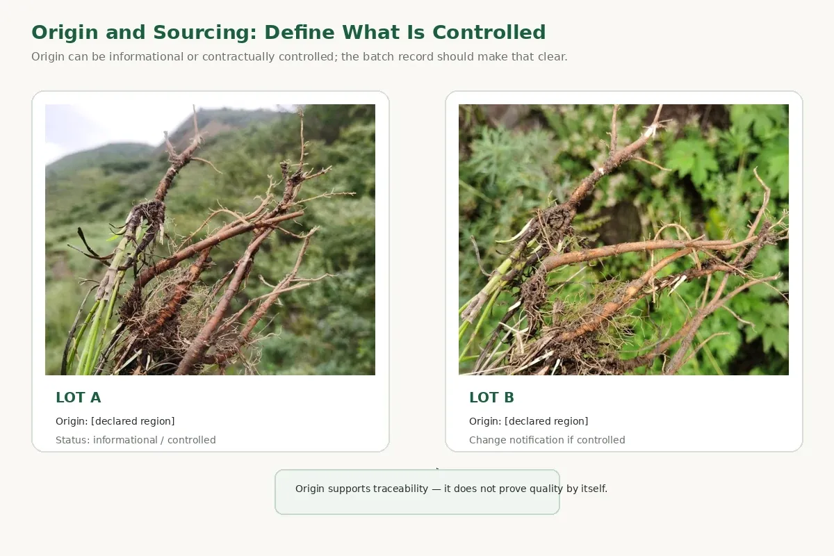 Bupleurum root lots reviewed by origin and sourcing information