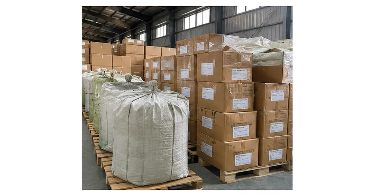 Bulk Chinese herbal ingredients in labelled export packaging for storage and shelf-life review