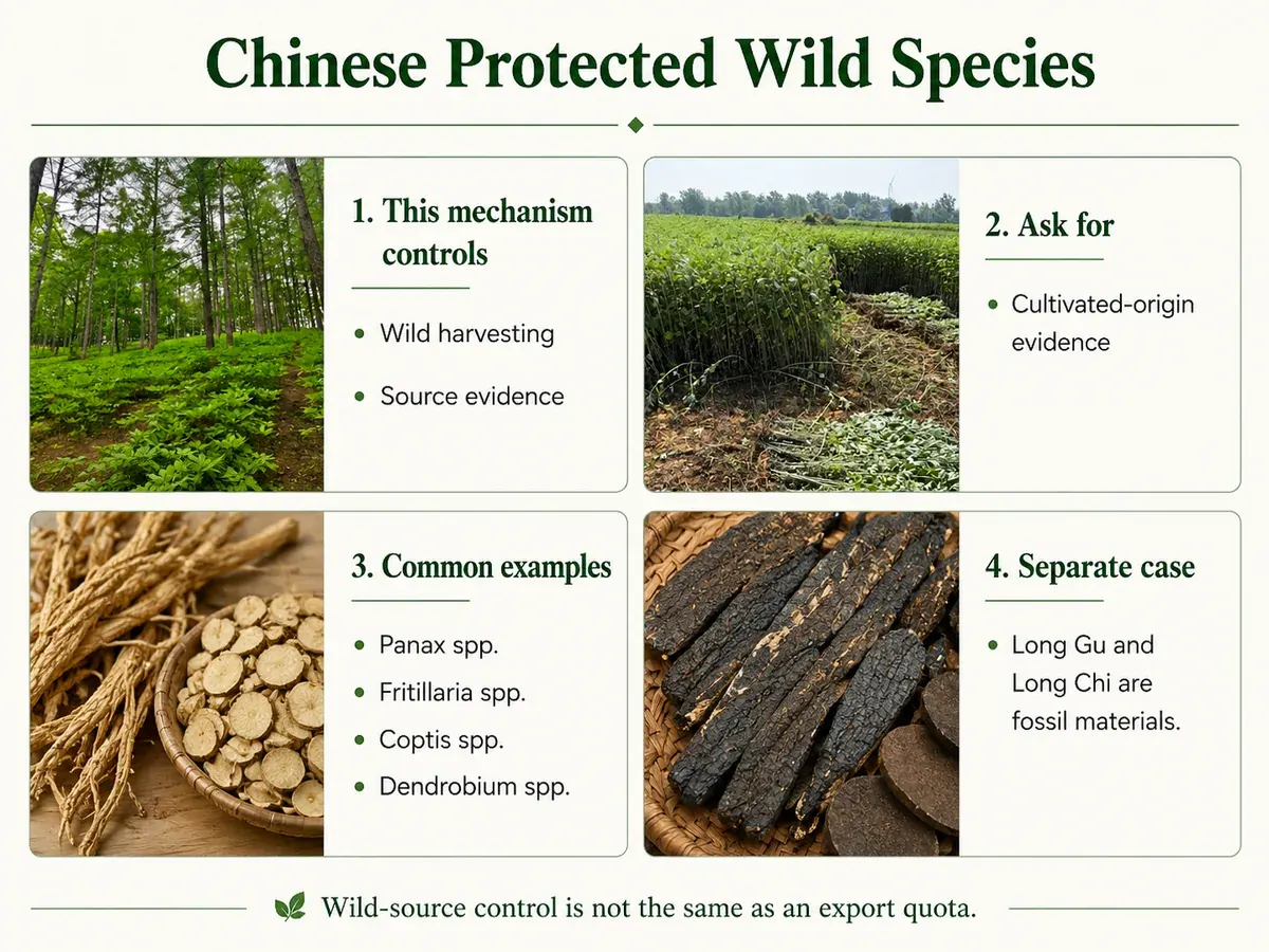 Chinese protected wild species and cultivated origin checks