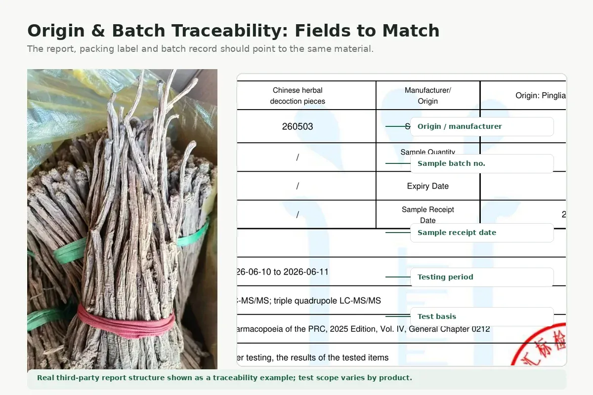 Codonopsis root batch with origin label and traceability documents from Gansu China