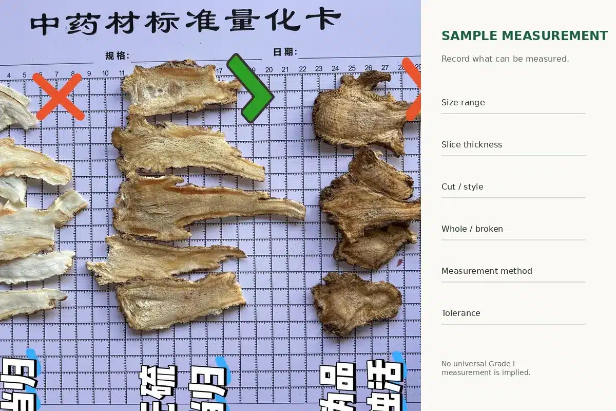 Herbal slices measured with a caliper during sample evaluation