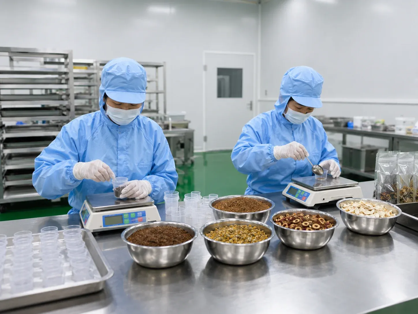 Herbal ingredients prepared for a private label tea development sample
