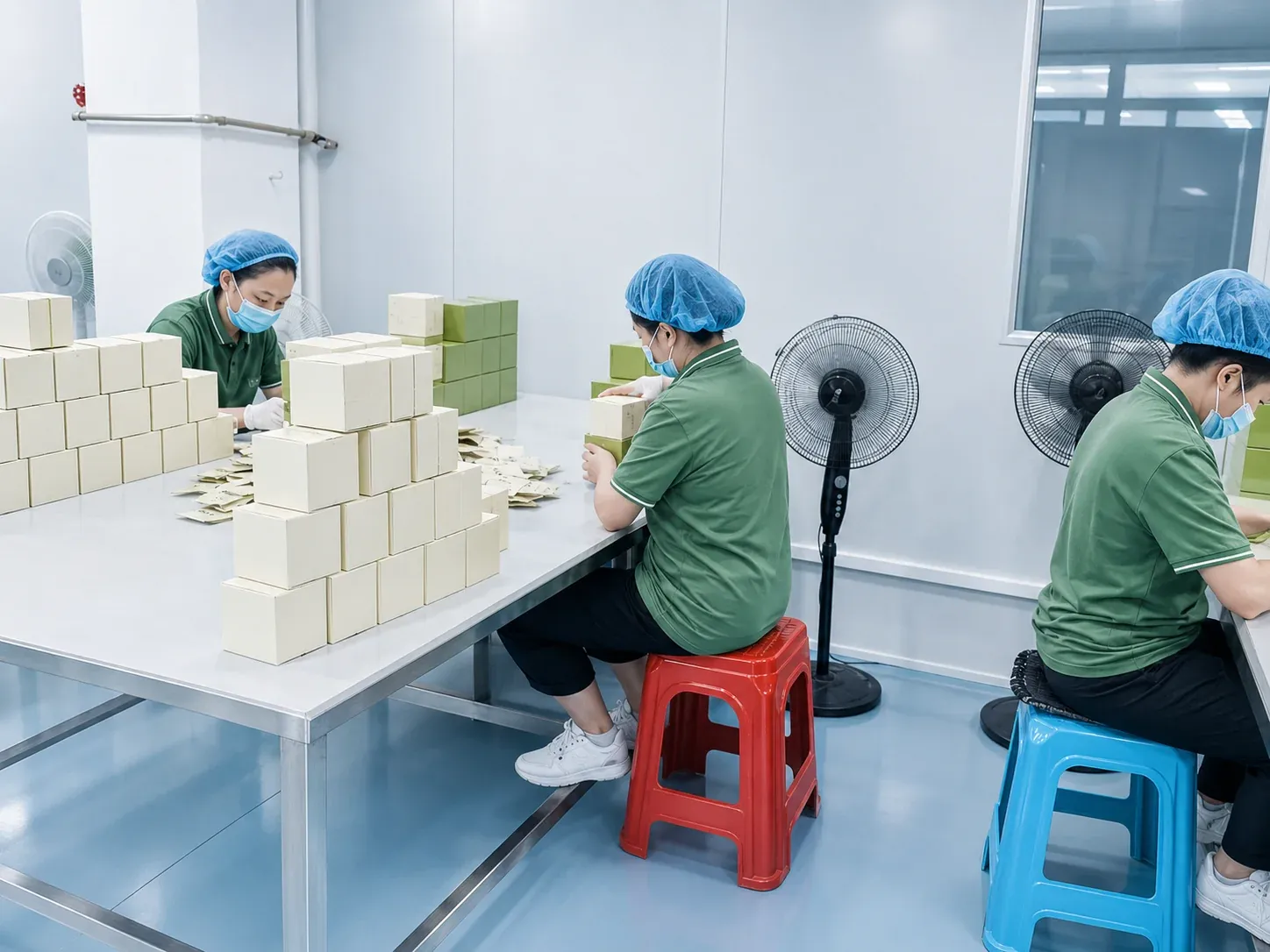 Herbal tea sample and packaging checked before production approval