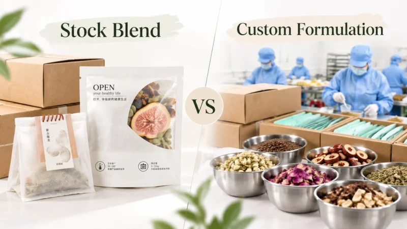 Private label herbal tea stock vs custom