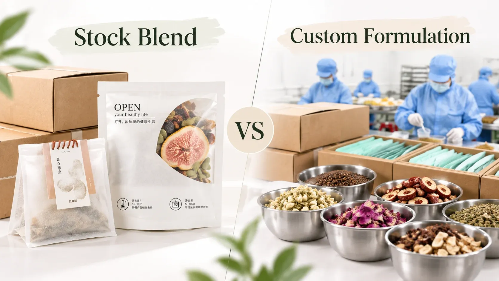 Private label herbal tea stock vs custom